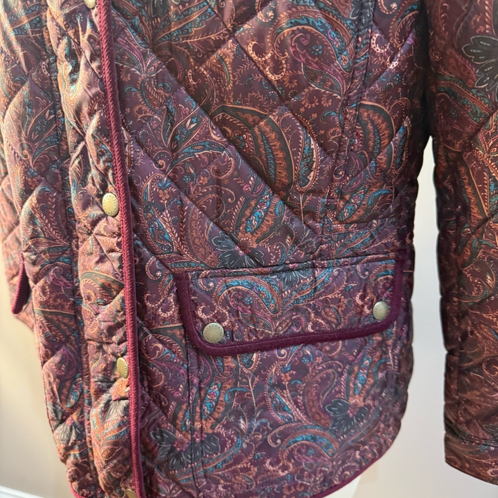 Talbots Paisley Quilted Puffer Jacket - Deep Red - Picture 3 of 14